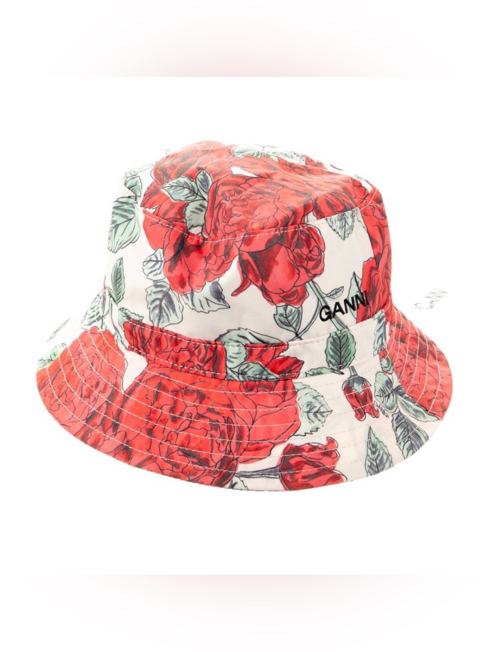 Ganni Red Rose Print Bucket Hat